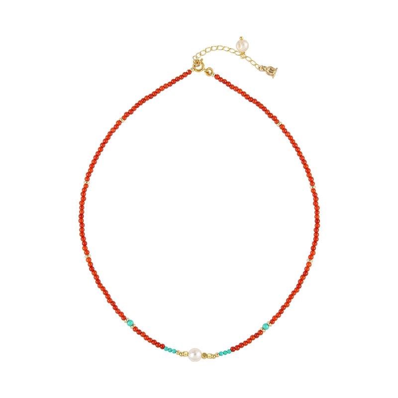 Agate necklace French retro natural pearl neck chain high-end turquoise beaded collarbone chain