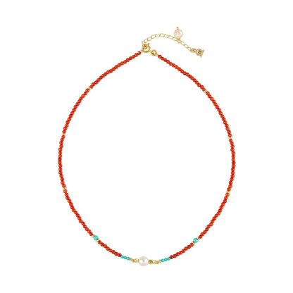 Agate necklace French retro natural pearl neck chain high-end turquoise beaded collarbone chain