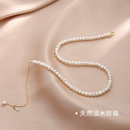 Natural Pearl Necklace Women's Adjustable American 14K Gold Retro Choker Young Stackable