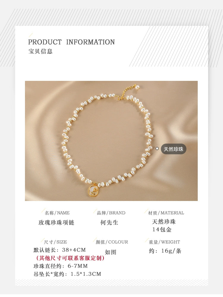 Rose Mirror Geometric Pendant Gypsy Natural Pearl Necklace Design Fairy Lady