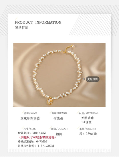 Rose Mirror Geometric Pendant Gypsy Natural Pearl Necklace Design Fairy Lady