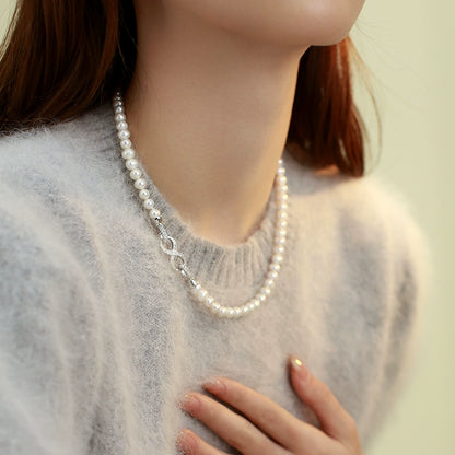 Natural freshwater pearl necklace women's 8-character buckle light luxury high-end sweater chain new popular temperament neck chain