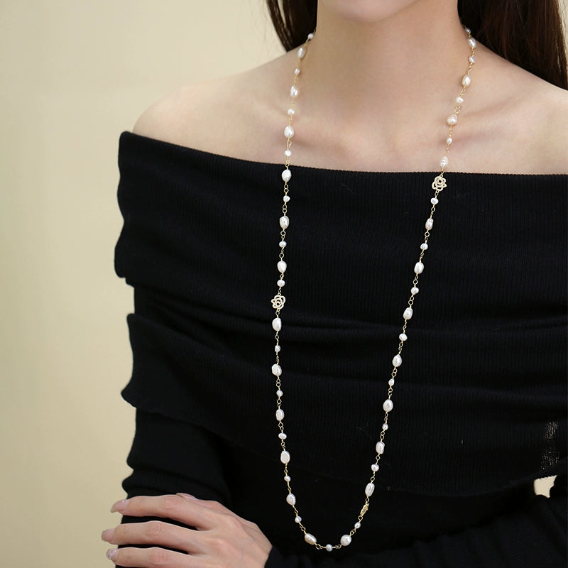 French natural baroque pearl necklace, women's rose long sweater chain, one wear more