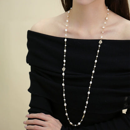 French natural baroque pearl necklace, women's rose long sweater chain, one wear more