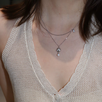 S925 Sterling Silver Shell Pearl Double Necklace Ladies Exquisite Silver Jewelry