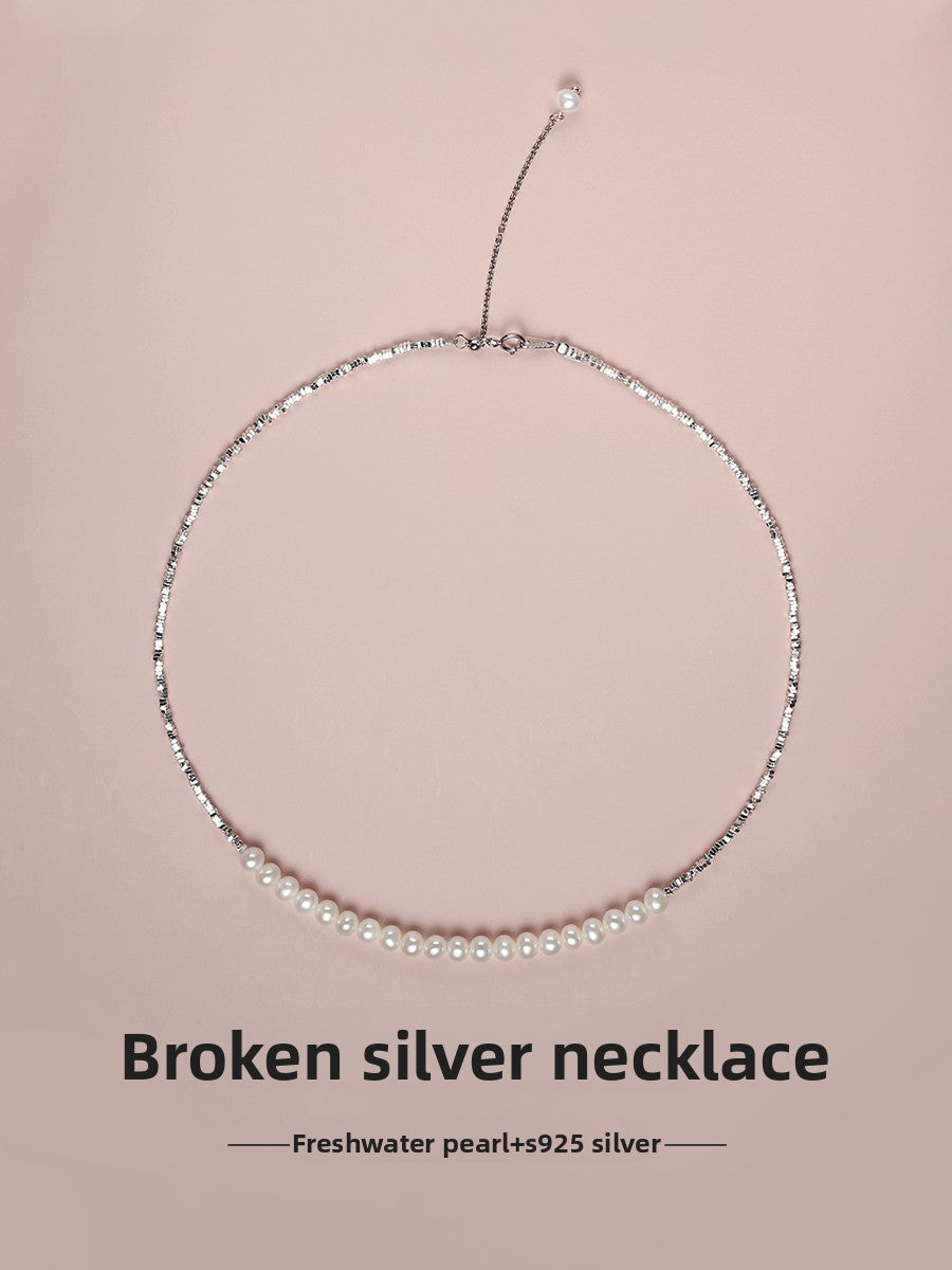 Pearl Necklace Women's Freshwater Strong Light Sterling Silver Shining Smile