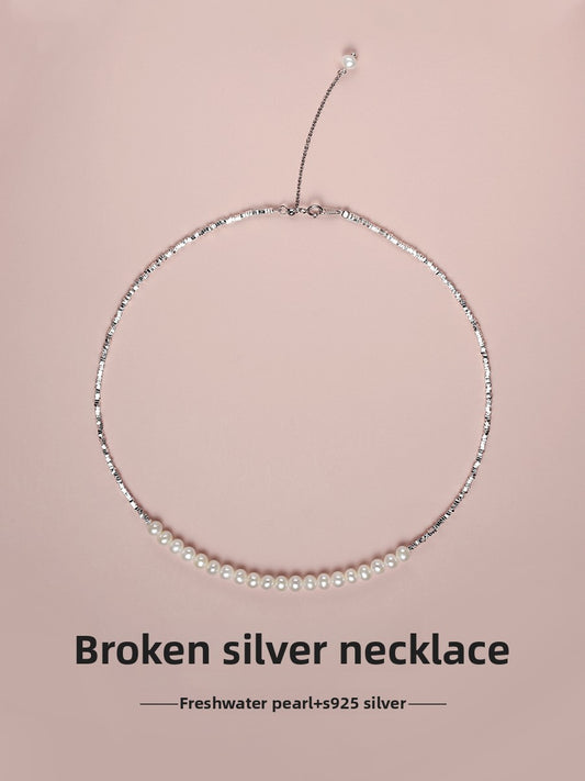 Pearl Necklace Women's Freshwater Strong Light Sterling Silver Shining Smile