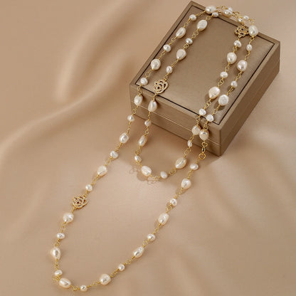 French natural baroque pearl necklace, women's rose long sweater chain, one wear more