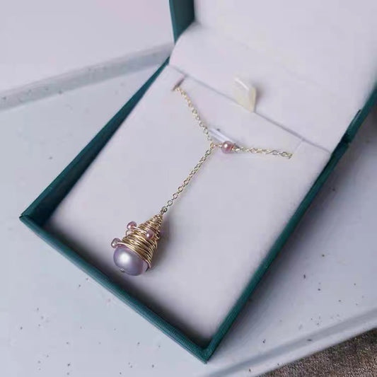 Pyramid Necklace Natural Pearl Ladies New Purple Sweater Chain