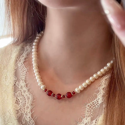 Mr. He Natural Pearl Necklace Bracelet Set Women's New Chinese Agate Splicing Jewelry