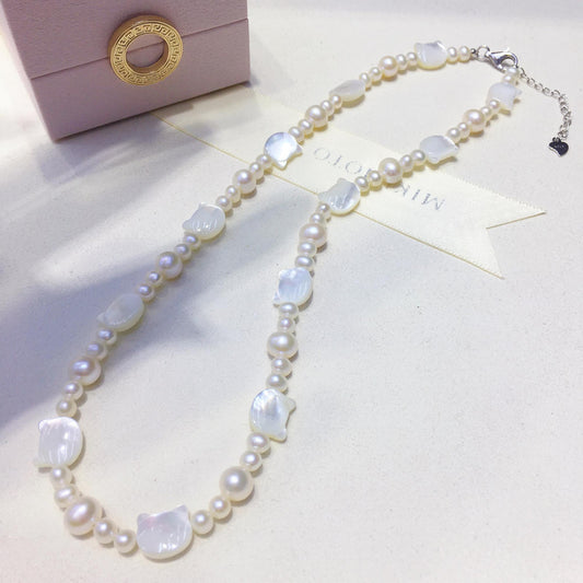 Idol Internet celebrity explosion tian ran freshwater real pearl shell black and white cat sweet cool wind necklace