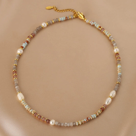 Dopamine Shoushan stone natural pearl necklace women's exquisite strawberry crystal splicing bead design sense