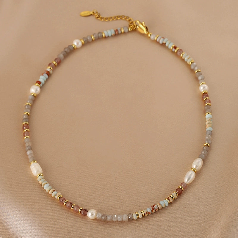 Dopamine Shoushan stone natural pearl necklace women's exquisite strawberry crystal splicing bead design sense