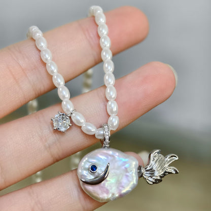 Ocean natural pearl pendant cute pearl fish
