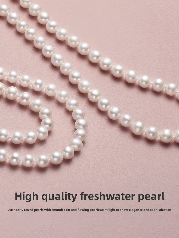 Pearl necklace 2025 new popular women's natural freshwater pearl long sweater chain stacked with multiple layers