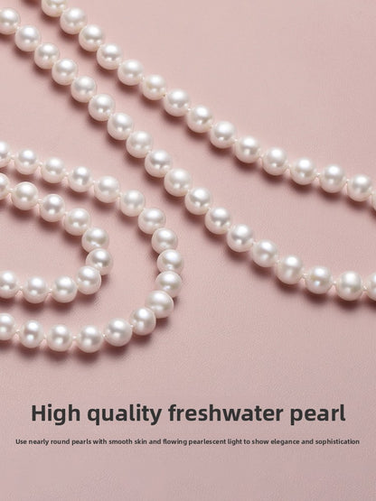Pearl necklace 2025 new popular women's natural freshwater pearl long sweater chain stacked with multiple layers