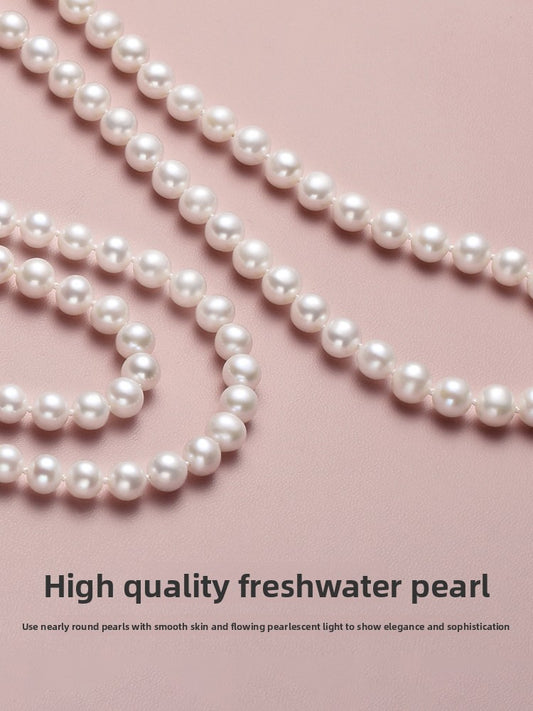 Pearl necklace 2025 new popular women's natural freshwater pearl long sweater chain stacked with multiple layers