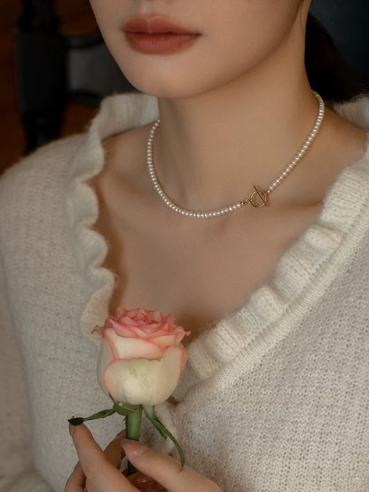Swan neck, three ways to wear natural small pearl necklace chain OT buckle girl gift
