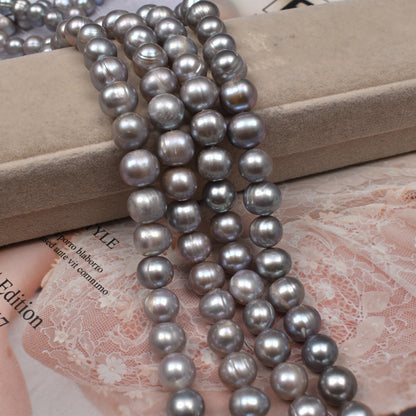 1198 8-9Mm Grey Loose Beads Near Round Threaded Beads Natural Freshwater Pearl Necklace DIY