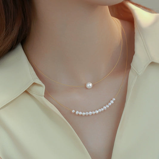French retro natural pearl necklace female stacked wearing 14k gold collarbone chain Qixi Festival gift to girlfriend