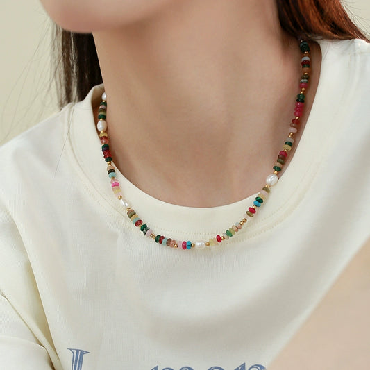 Natural Freshwater Pearl Necklace Ladies Color Dopamine Beaded Personality Bohemian