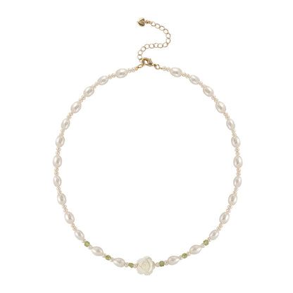 Natural freshwater pearl necklace female niche exquisite elegant camellia neck chain temperament simple collarbone chain