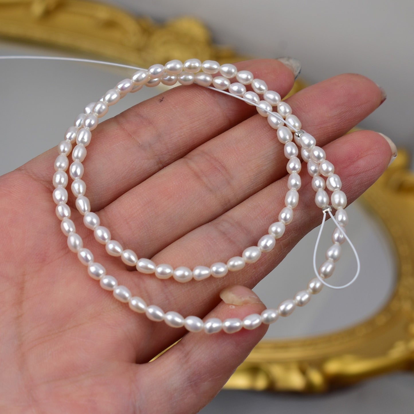 1045 3-4Mm Natural Freshwater Rice Pearl DIY Bracelet Necklace Beaded Jewelry Accessories