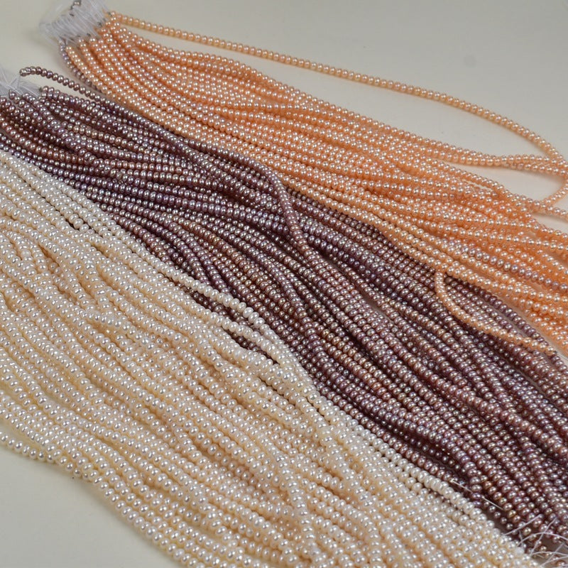 1227 new 4-5mm white powder purple thick flat beads, freshwater pearl loose beads pearl DIY handmade materials