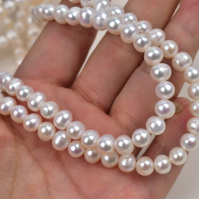 1147 6-7Mm natural freshwater pearl strong light potato round work in progress necklace DIY handmade material