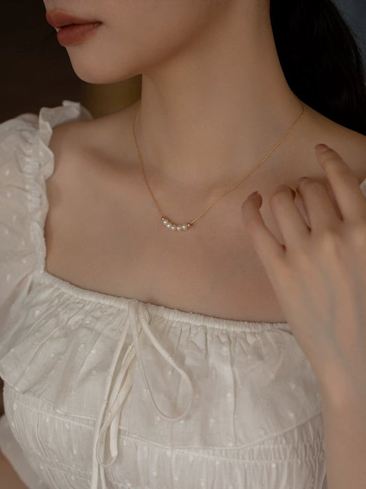 Design Natural Freshwater Pearl Chain 14K Gold Smile Necklace