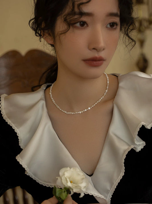 Broken Silver Retro Natural Baroque Small Pearl Necklace Chain Simple Girl Gift
