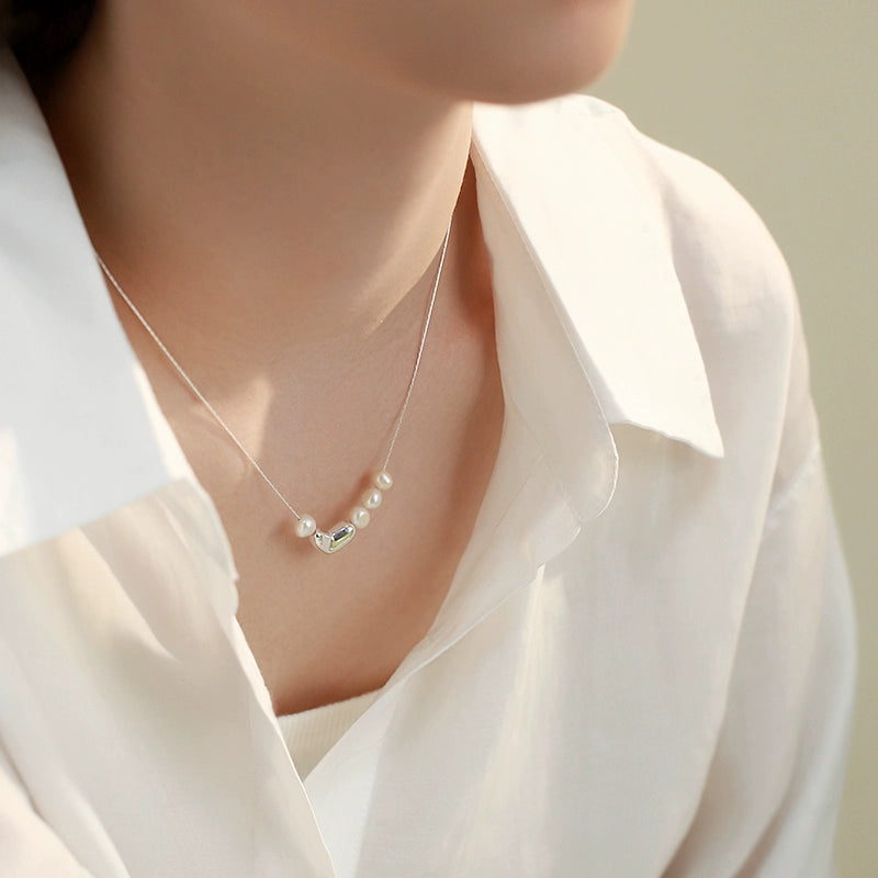 Natural Pearl Necklace Ladies S925 Silver Exquisite Sweet Love Pendant