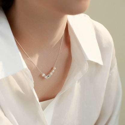 Natural Pearl Necklace Ladies S925 Silver Exquisite Sweet Love Pendant