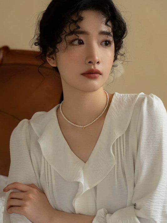 Natural Pearl Bead Necklace Retro Female Chain Rice Grains Stacked