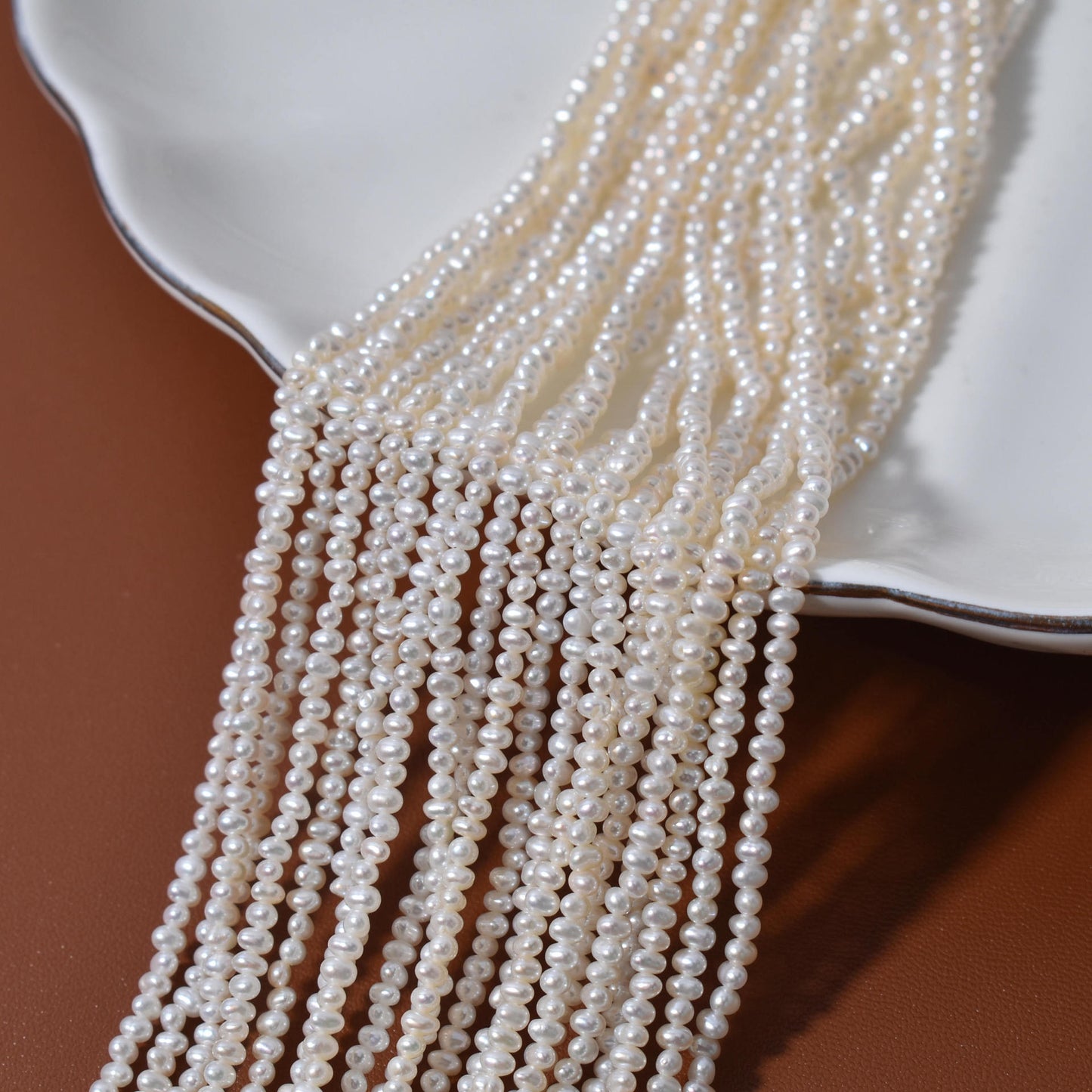 1119 strong light 2-3mm round natural freshwater pearl necklace work in progress DIY material