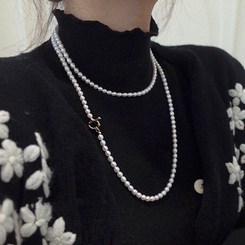 4-6Mm Strong Light Freshwater Pearl Rice Bead Necklace Ot Buckle Jewelry Accessories Sweater Chain