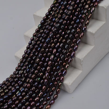 1030 Natural Freshwater Pearl Dyed Peacock Black  3-4mm Pearl DIY Necklace Jewelry Accessories