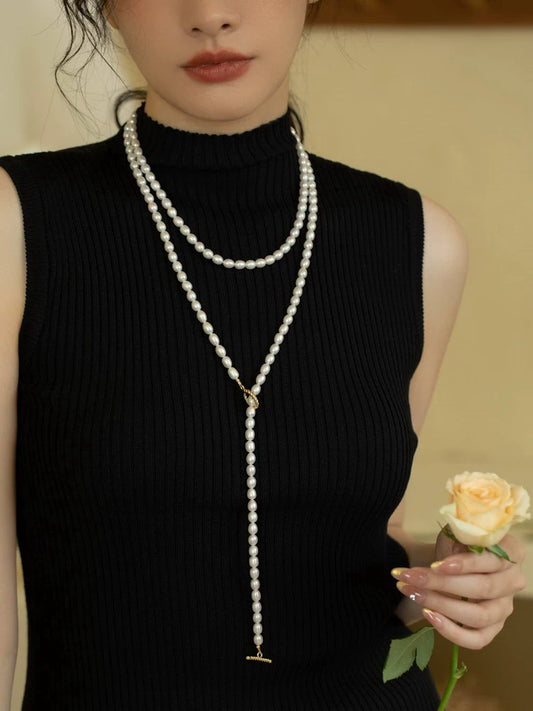 Freshwater pearl long versatile multi-layer necklace stacked to wear autumn and winter women