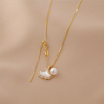 Ginkgo biloba pearl necklace women's jewelry design sense natural white fritillary exquisite