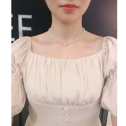 Freshwater pearl neck chain women's 14k gold bag retro simple style Internet celebrity short millet beads fairy super fairy collarbone chain