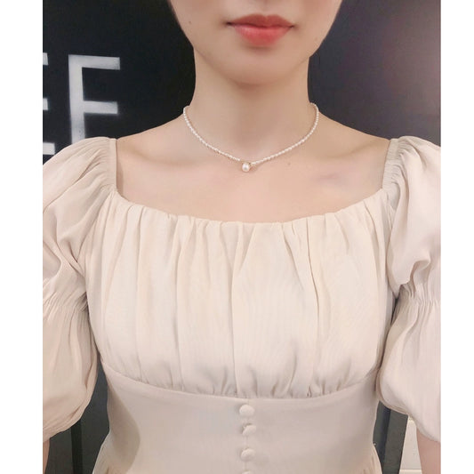 Freshwater pearl neck chain women's 14k gold bag retro simple style Internet celebrity short millet beads fairy super fairy collarbone chain