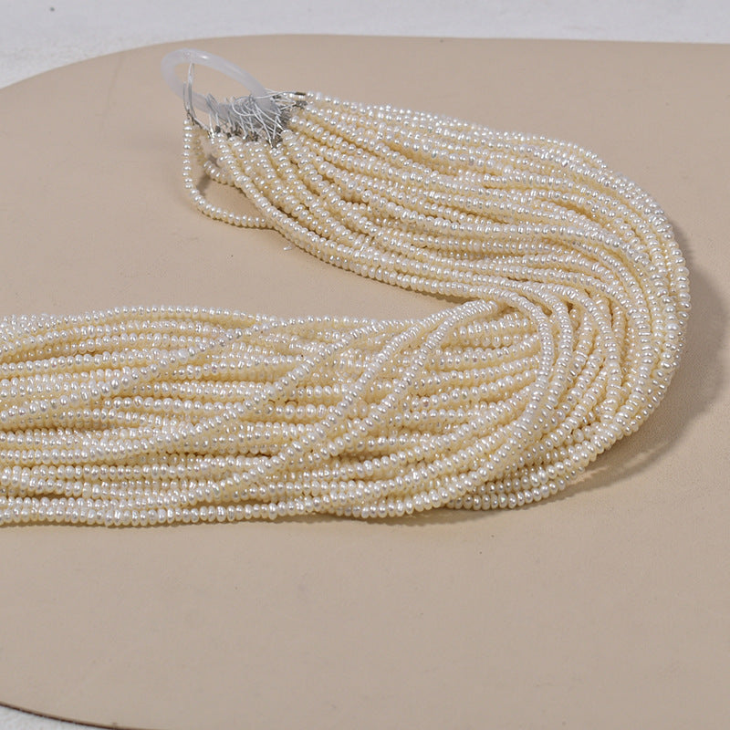 1210 Cost-effective 3-4mm white natural freshwater pearl flat beads necklace DIY jewelry material