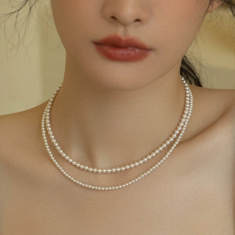 Small Pearl, Perfect Round Strong Gloss Baby Pearl Necklace 14K Gold Premium Chain for Girls