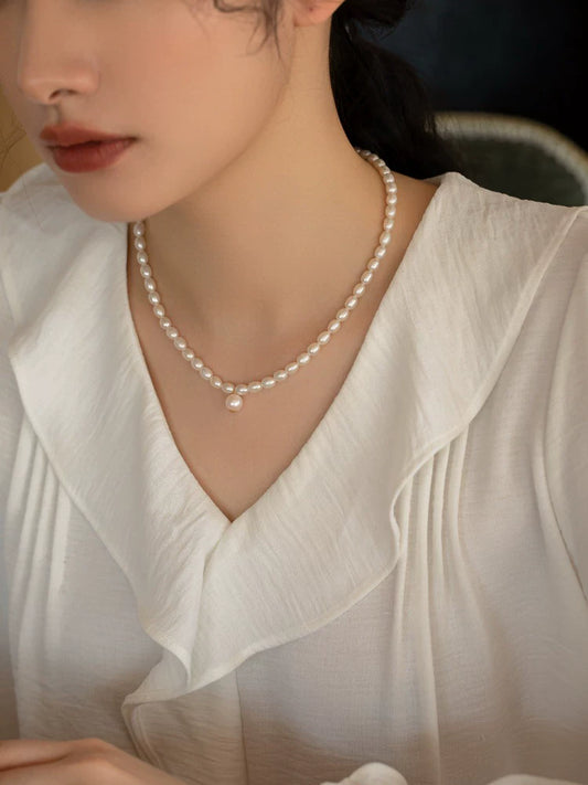 Simple Freshwater Pearl Necklace Chain Neck Jewelry Gift High Sense