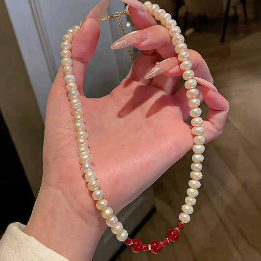 Mr. He Natural Pearl Necklace Bracelet Set Women's New Chinese Agate Splicing Jewelry