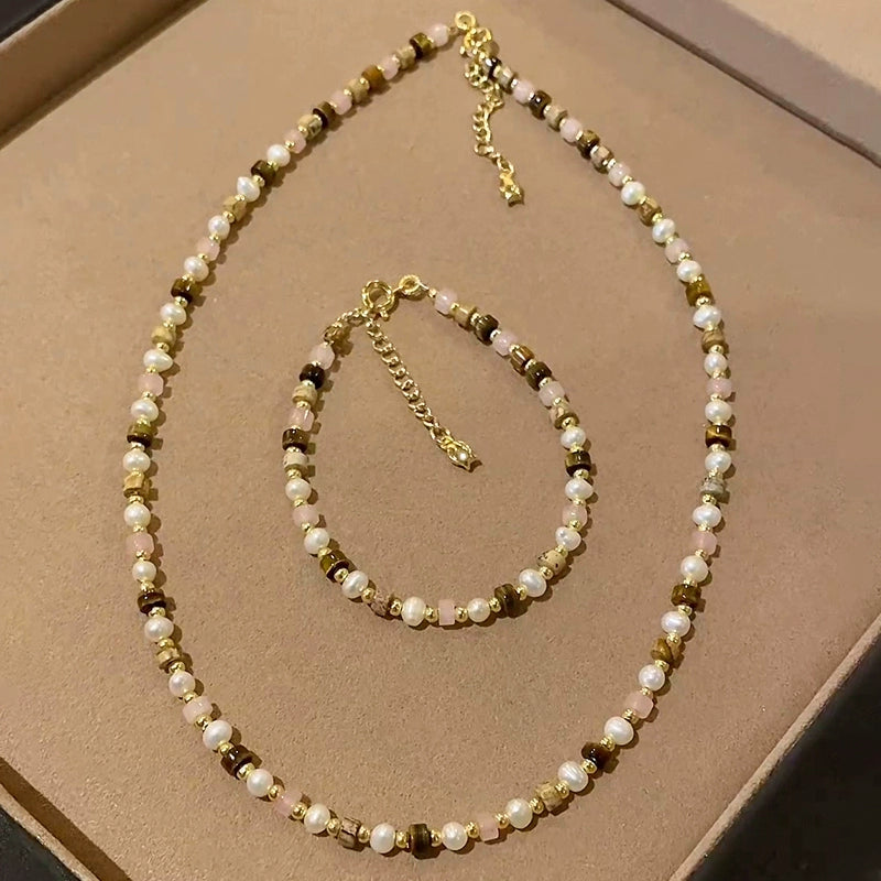 Natural Necklace Bracelet Set Ladies Design Tiger's Eye Bracelet Premium