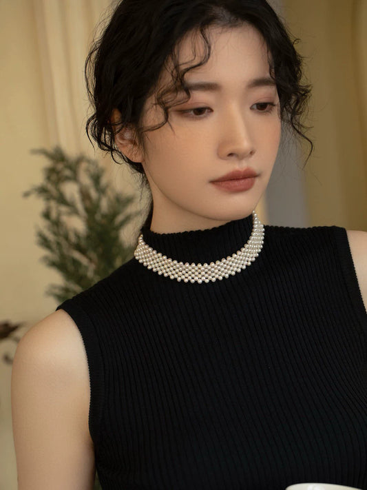Freshwater Pearl Necklace Fancy Woven Retro, Hepburn Style 2021 New Small Collar