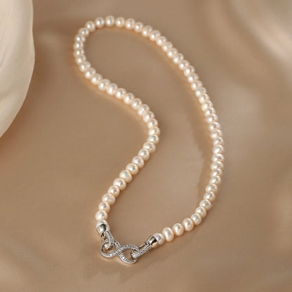 Natural freshwater pearl necklace women's 8-character buckle light luxury high-end sweater chain new popular temperament neck chain