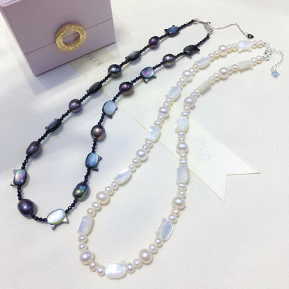 Idol Internet celebrity explosion tian ran freshwater real pearl shell black and white cat sweet cool wind necklace