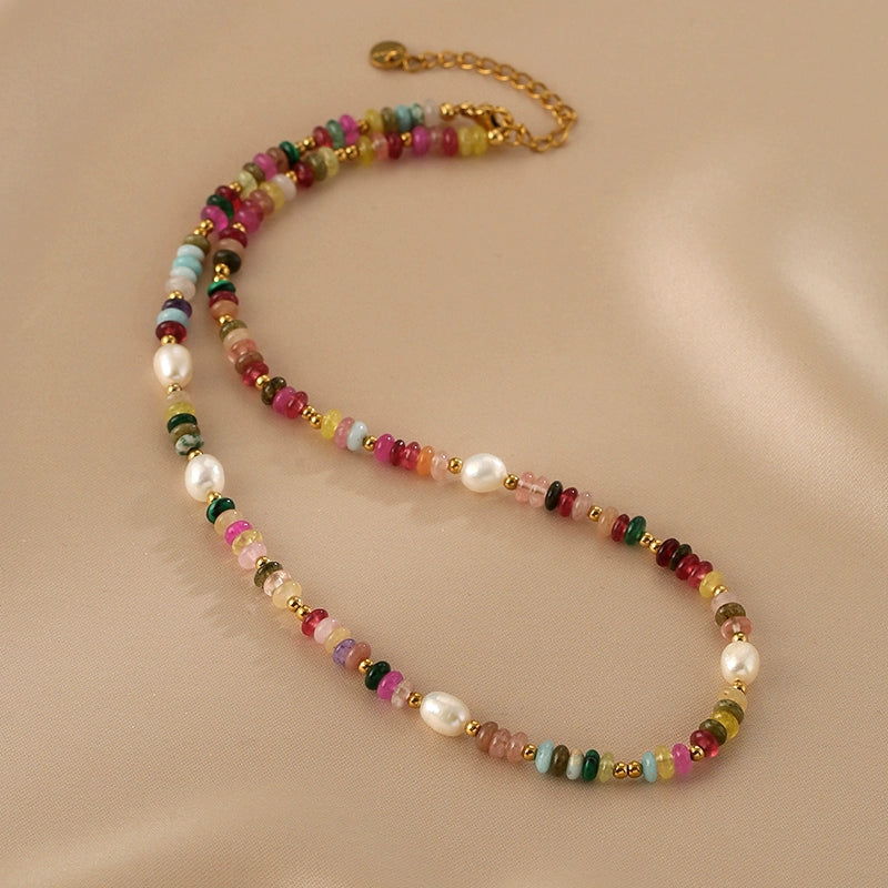 Natural Freshwater Pearl Necklace Ladies Color Dopamine Beaded Personality Bohemian